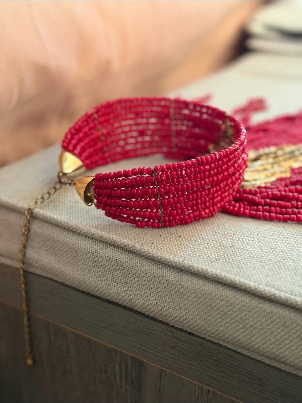 Beautiful Handmade Pink Beaded Fringe Statement Necklace - Designer Style